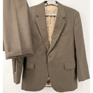 VTG Ermilio Men's Wool Silk Blend 2Pc Suit 46/35 Wool Blend Glen Plaid Brown EUC